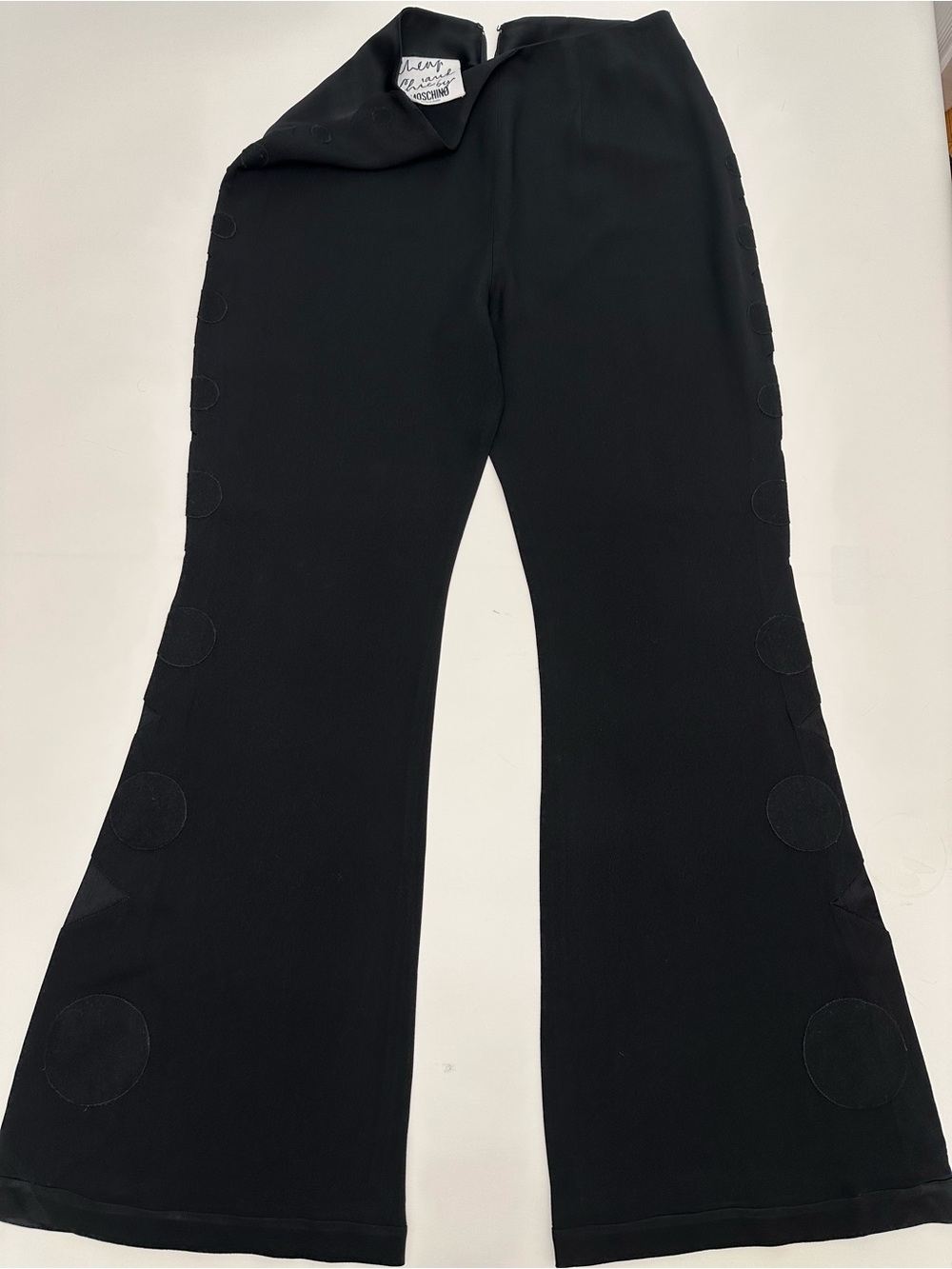 Vintage 90s Moschino Cheap & Chic Sculptural Flare Pants Appliqué Side Italy IT4